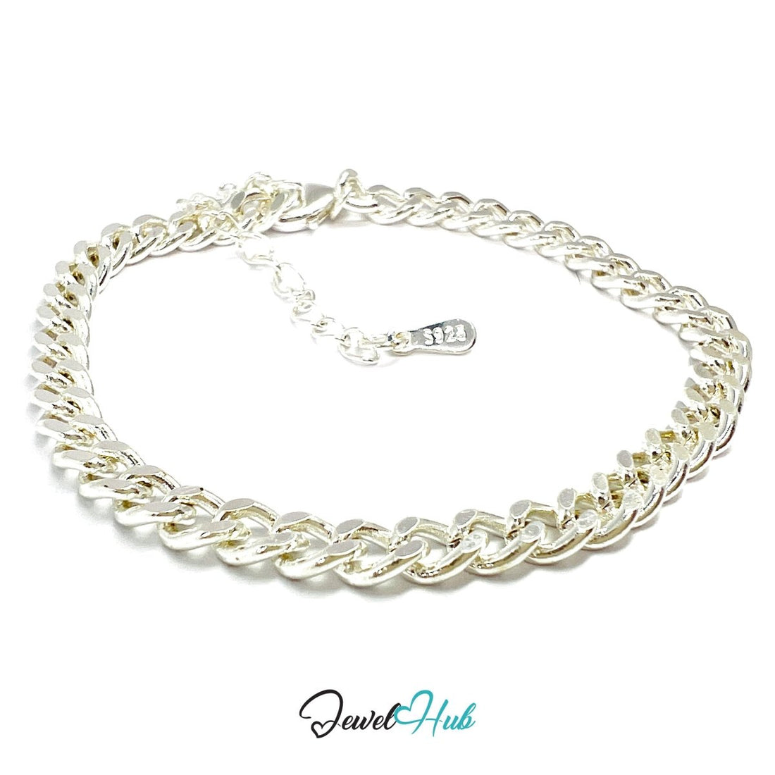 925 Sterling Silver Curb Chain Bracelet 4.5mm | 18–22cm - JewelHub.co.uk