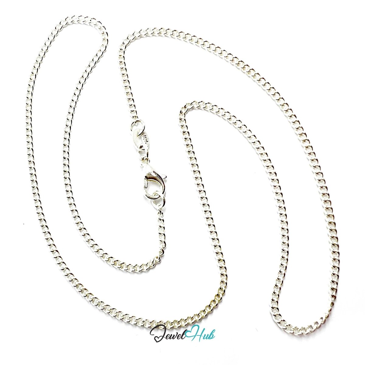 925 Sterling Silver Curb Chain Necklace – 1.8mm, 40cm - JewelHub.co.uk