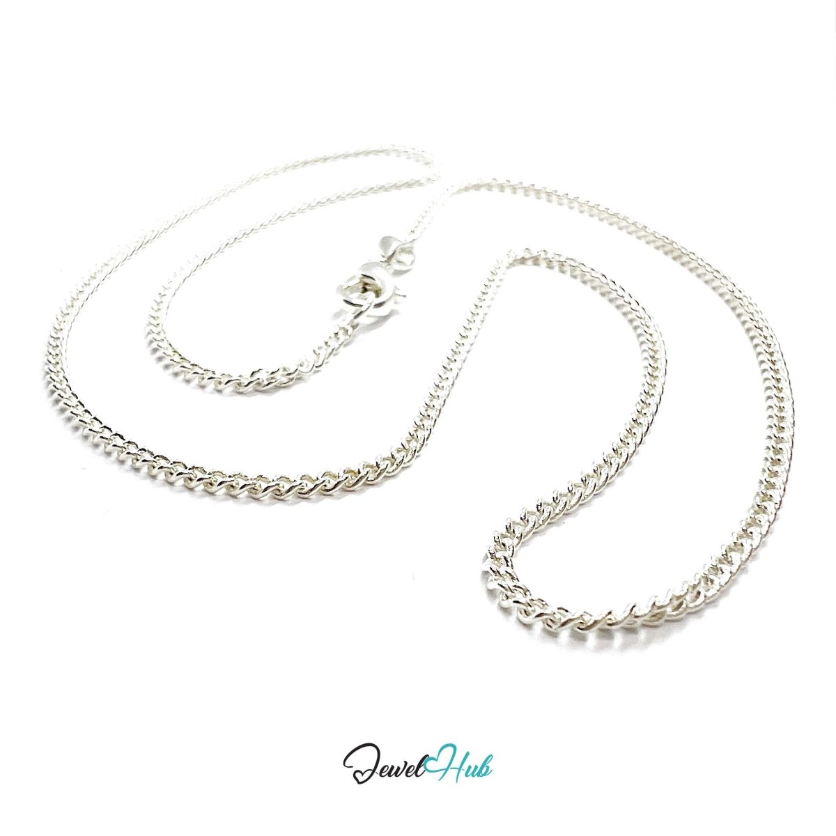 925 Sterling Silver Curb Chain Necklace – 1.8mm, 40cm - JewelHub.co.uk