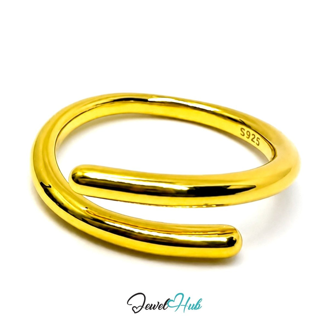 925 Sterling Silver Double Band Ring - Silver or Gold - Adjustable N-P - JewelHub.co.uk