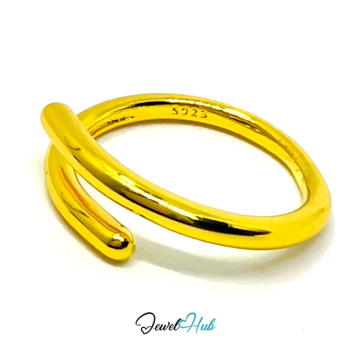 925 Sterling Silver Double Band Ring - Silver or Gold - Adjustable N-P - JewelHub.co.uk
