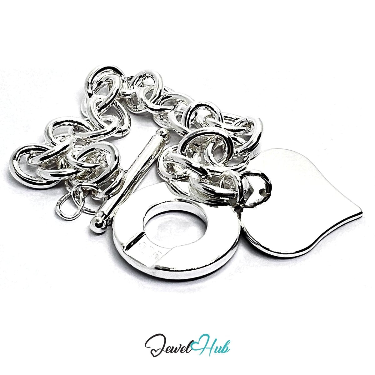 925 Sterling Silver DuoCharm Bracelet – Chain with Heart & Circle Charms - JewelHub.co.uk