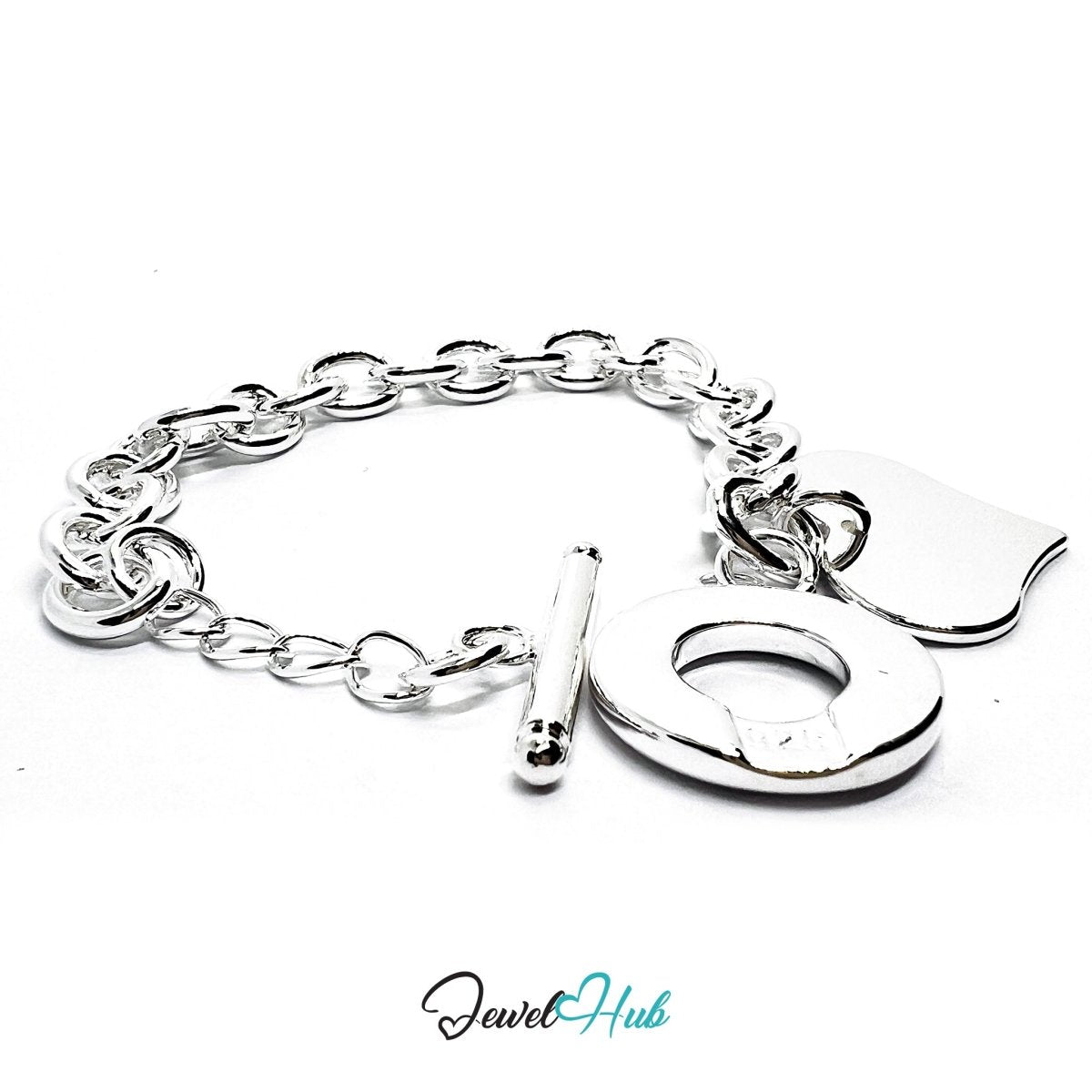 925 Sterling Silver DuoCharm Bracelet – Chain with Heart & Circle Charms - JewelHub.co.uk