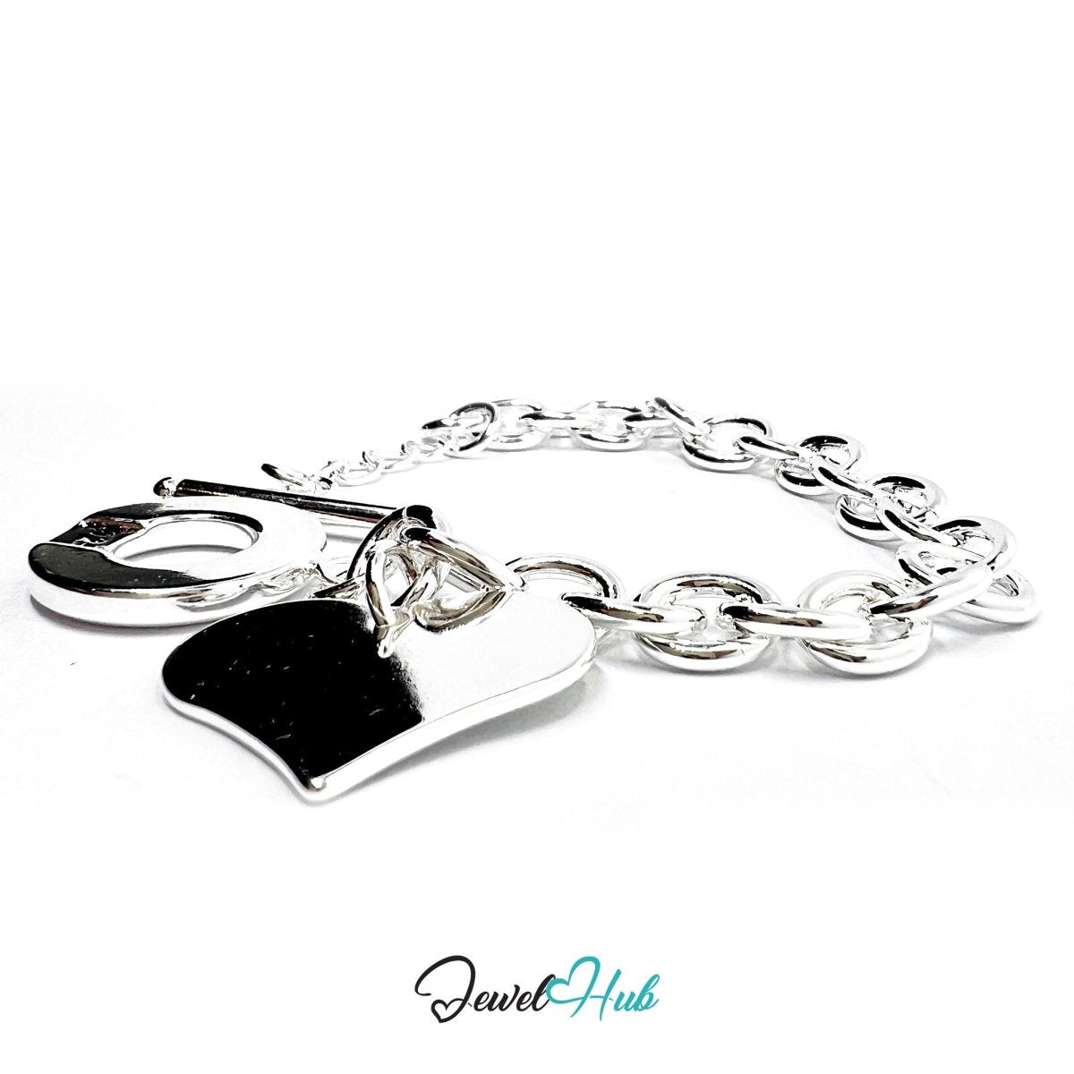 925 Sterling Silver DuoCharm Bracelet – Chain with Heart & Circle Charms - JewelHub.co.uk