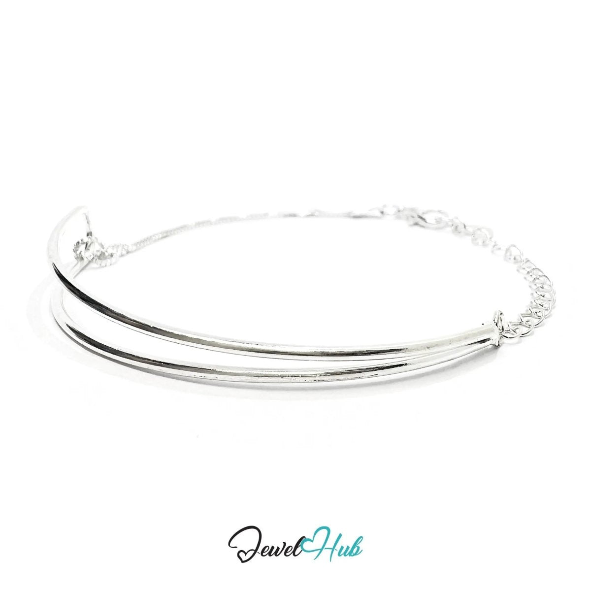 925 Sterling Silver Half‑Bangle Bracelet - A bangle & chain combo - JewelHub.co.uk