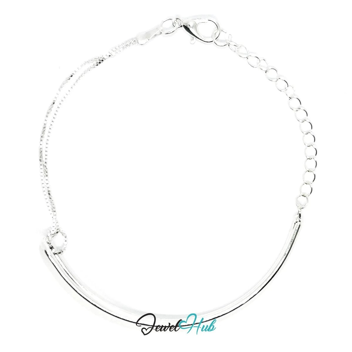 925 Sterling Silver Half‑Bangle Bracelet - A bangle & chain combo - JewelHub.co.uk