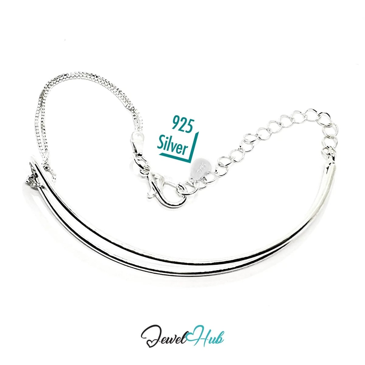 925 Sterling Silver Half‑Bangle Bracelet - A bangle & chain combo - JewelHub.co.uk