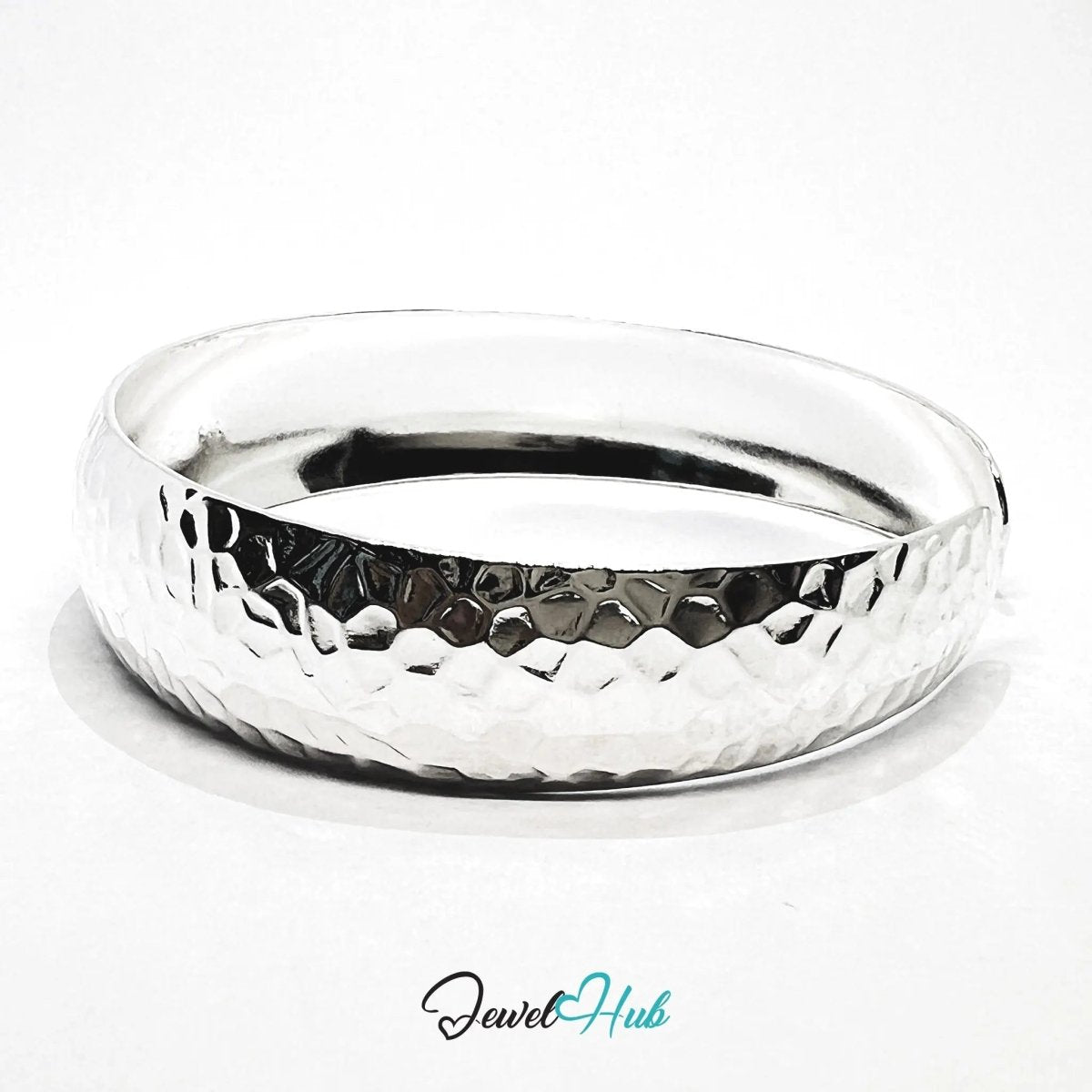 925 Sterling Silver Hammered Cuff – Wide Open Bracelet with Textured Finish - JewelHub.co.uk