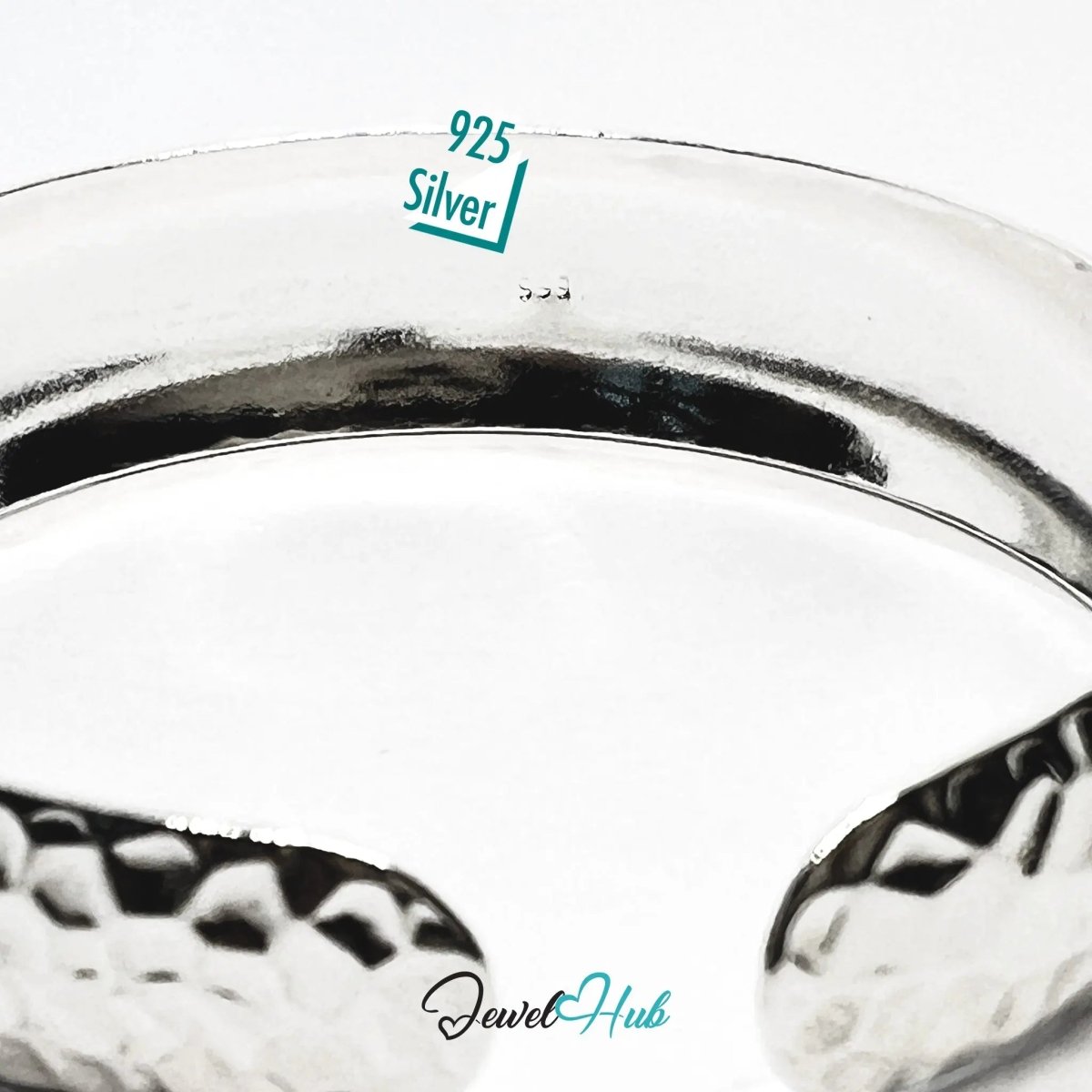 925 Sterling Silver Hammered Cuff – Wide Open Bracelet with Textured Finish - JewelHub.co.uk