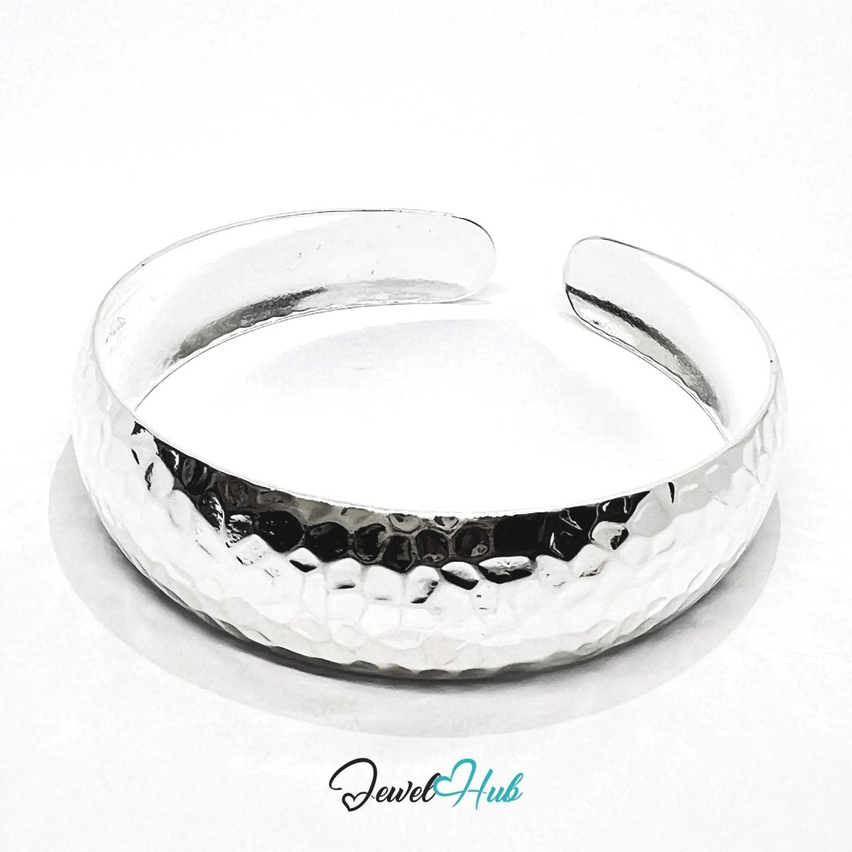 925 Sterling Silver Hammered Cuff – Wide Open Bracelet with Textured Finish - JewelHub.co.uk