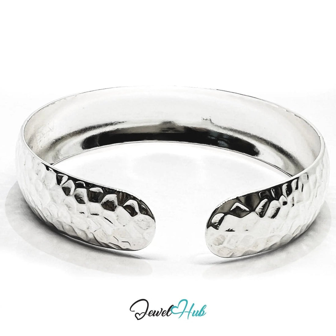 925 Sterling Silver Hammered Cuff – Wide Open Bracelet with Textured Finish - JewelHub.co.uk