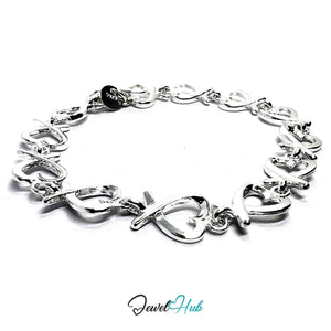925 Sterling Silver HeartLink Bracelet – Polished Infinity Chain - JewelHub.co.uk