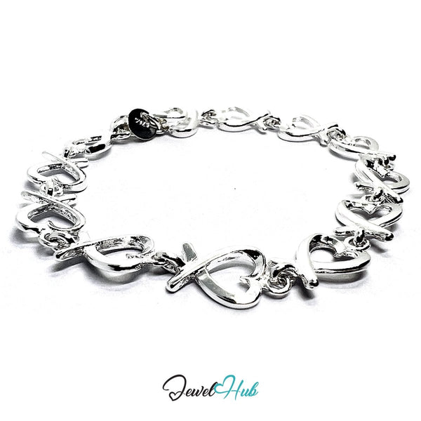 925 Sterling Silver HeartLink Bracelet – Polished Infinity Chain - JewelHub.co.uk