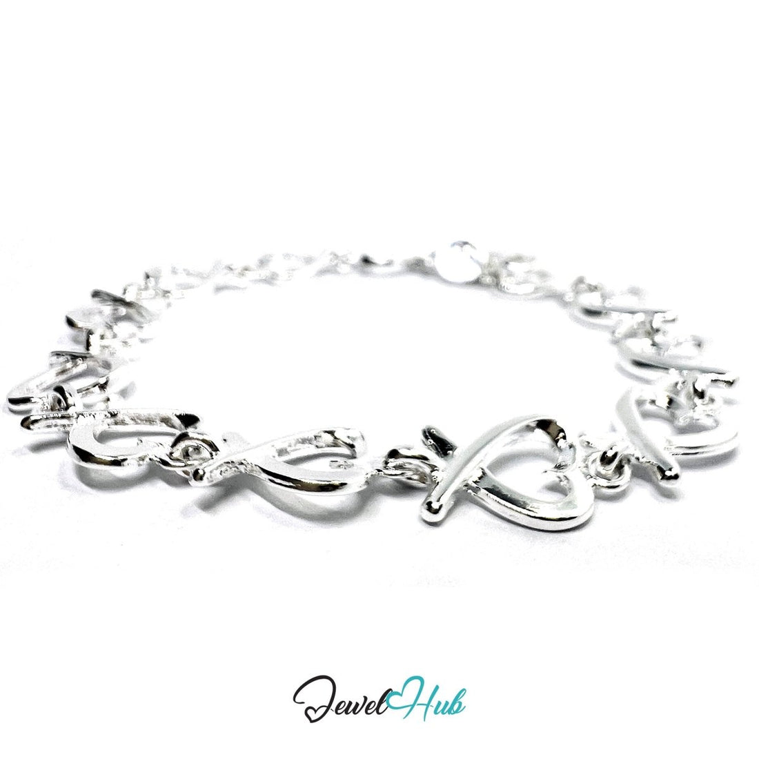 925 Sterling Silver HeartLink Bracelet – Polished Infinity Chain - JewelHub.co.uk