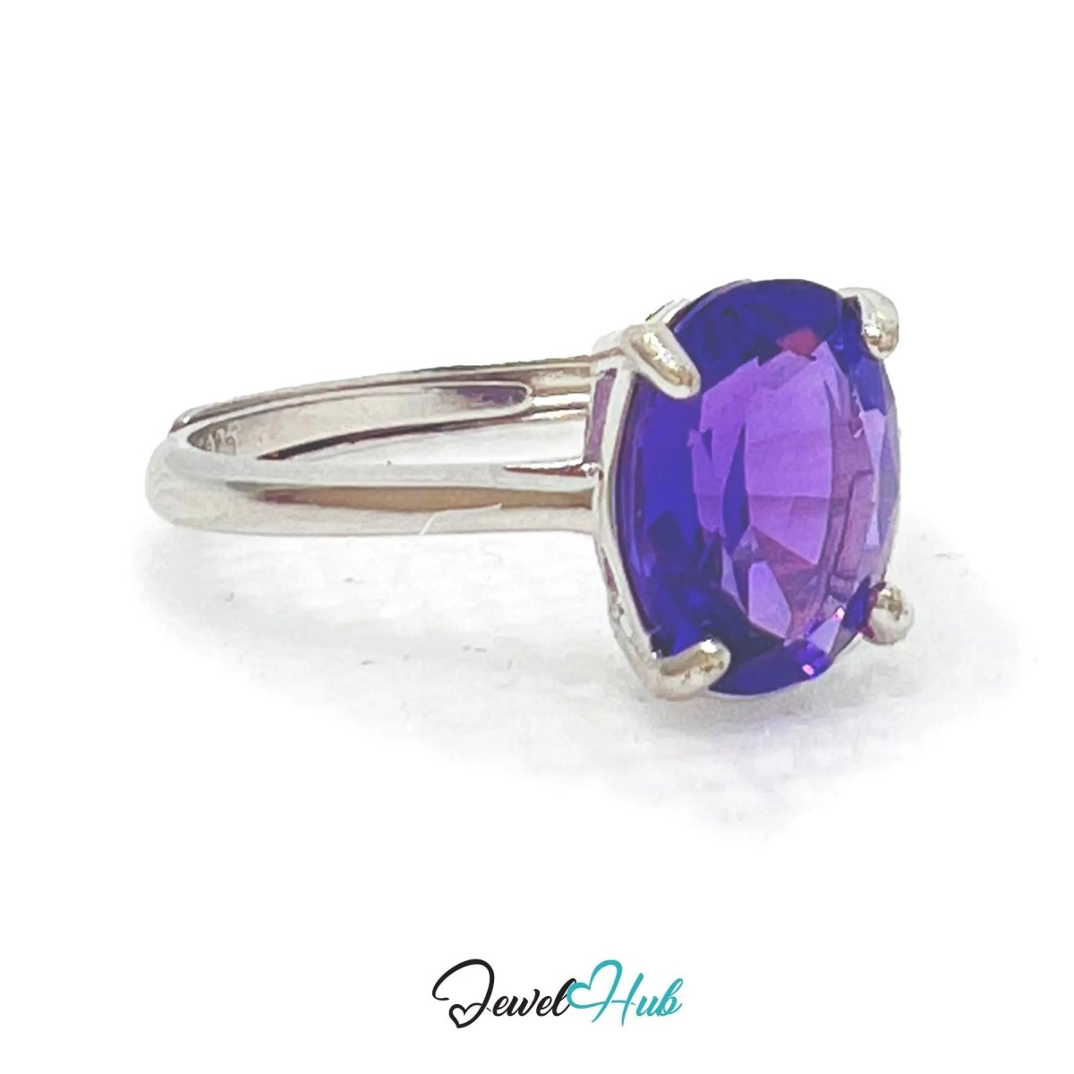 925 Sterling Silver High - Grade Natural Amethyst Ring 1.7ct | Adjustable (M - O) | Violet Luxury - JewelHub.co.uk