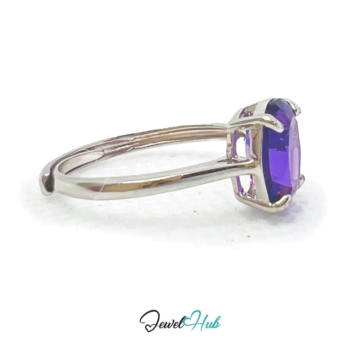 925 Sterling Silver High - Grade Natural Amethyst Ring 1.7ct | Adjustable (M - O) | Violet Luxury - JewelHub.co.uk