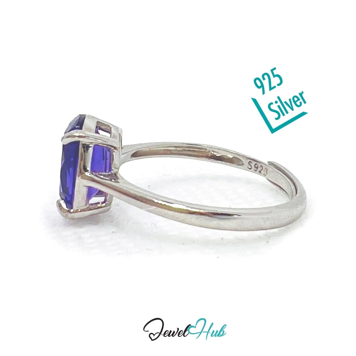 925 Sterling Silver High - Grade Natural Amethyst Ring 1.7ct | Adjustable (M - O) | Violet Luxury - JewelHub.co.uk