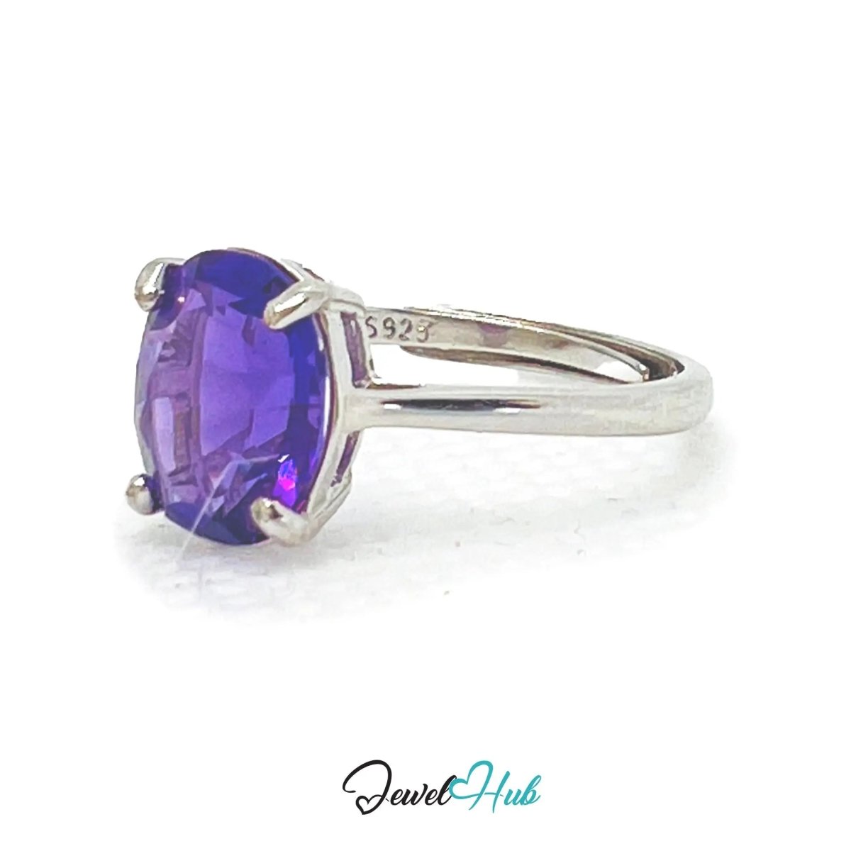 925 Sterling Silver High - Grade Natural Amethyst Ring 1.7ct | Adjustable (M - O) | Violet Luxury - JewelHub.co.uk