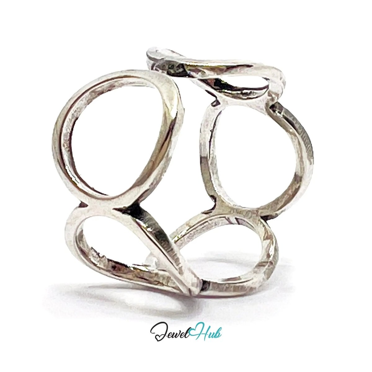 925 Sterling Silver Interlocking Petite Ring | 2.51g | Adjustable (N - P) | Lunar Link - JewelHub.co.uk