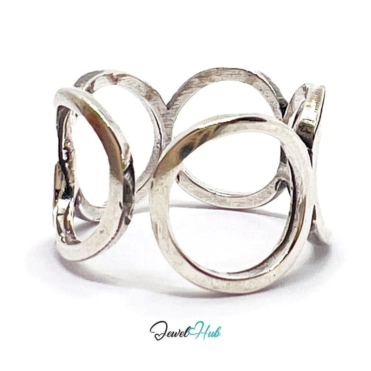 925 Sterling Silver Interlocking Petite Ring | 2.51g | Adjustable (N - P) | Lunar Link - JewelHub.co.uk