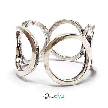 925 Sterling Silver Interlocking Petite Ring | 2.51g | Adjustable (N - P) | Lunar Link - JewelHub.co.uk