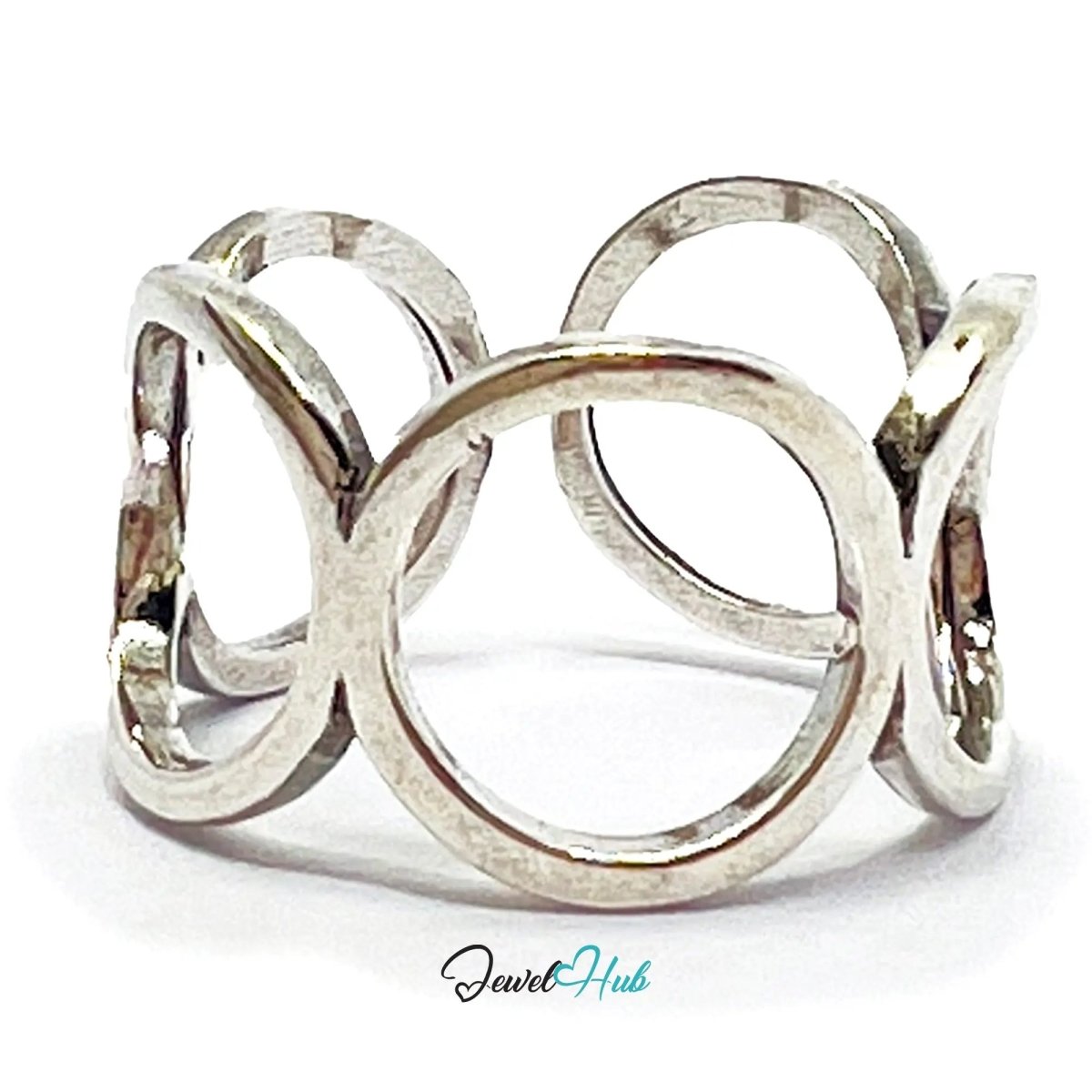 925 Sterling Silver Interlocking Petite Ring | 2.51g | Adjustable (N - P) | Lunar Link - JewelHub.co.uk
