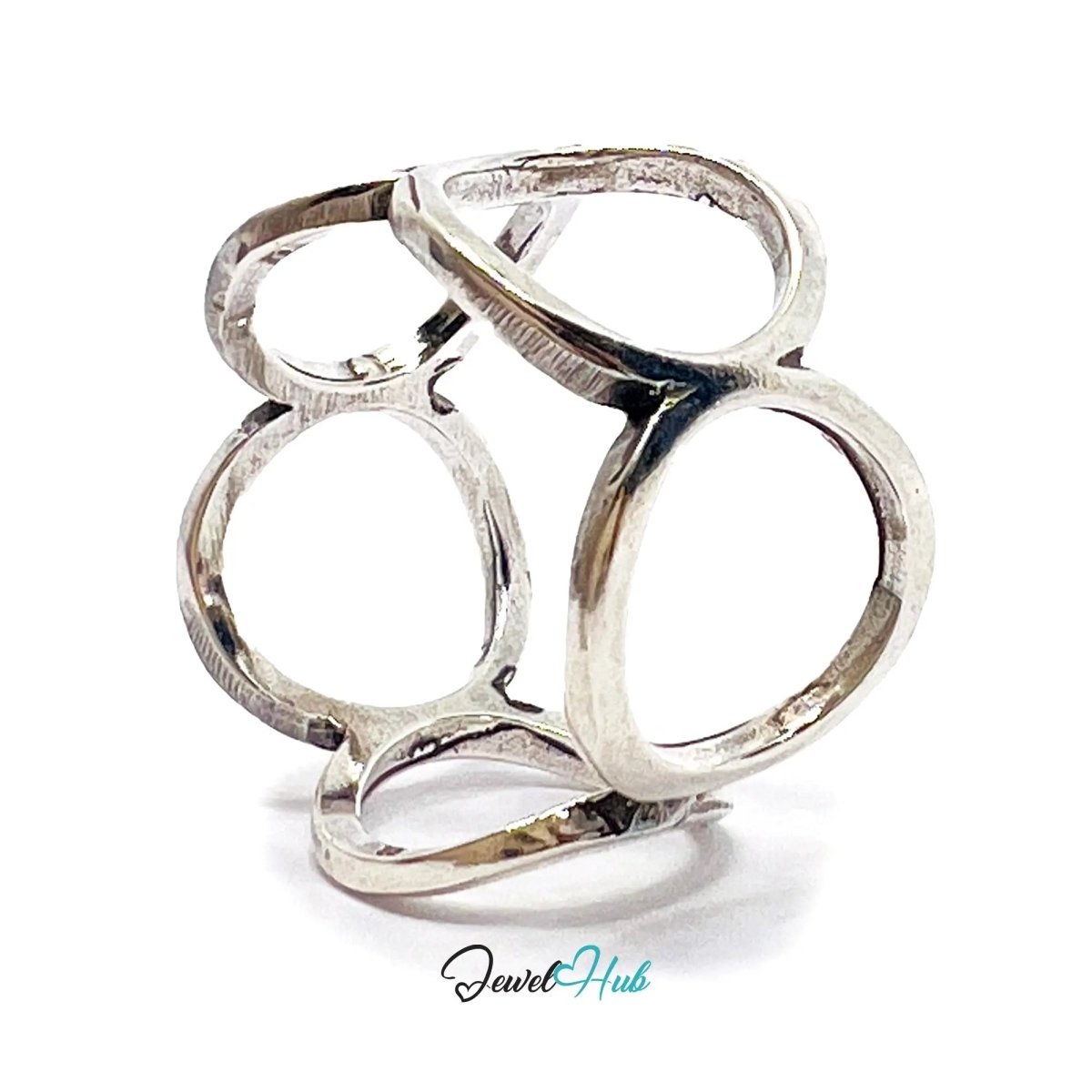 925 Sterling Silver Interlocking Petite Ring | 2.51g | Adjustable (N - P) | Lunar Link - JewelHub.co.uk