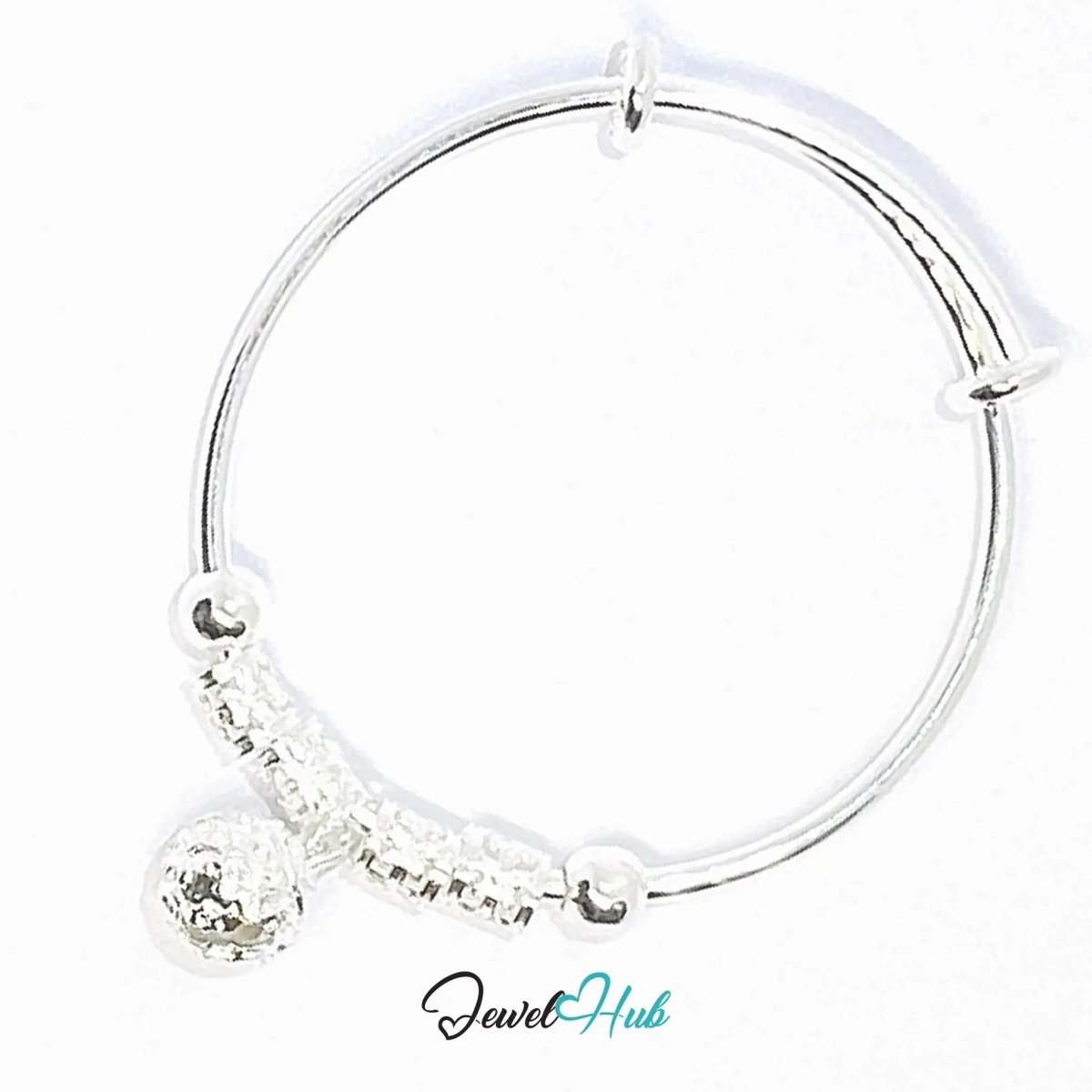 925 Sterling Silver Jingle Bead Bangle – Ornate Adjustable Bracelet with Sound Charm - JewelHub.co.uk