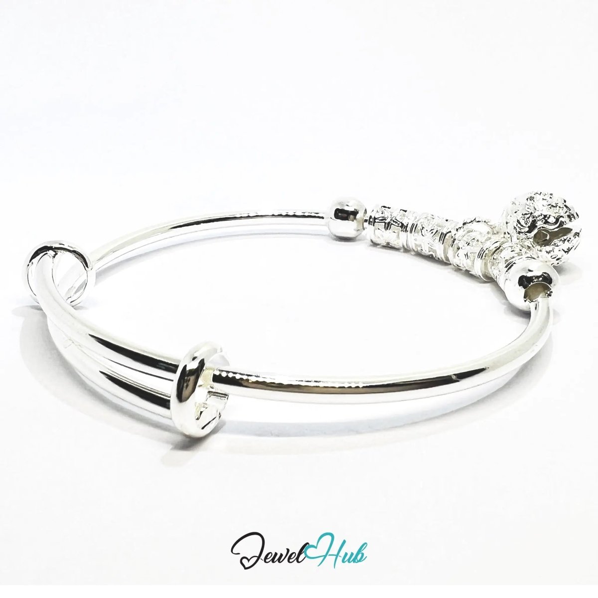 925 Sterling Silver Jingle Bead Bangle – Ornate Adjustable Bracelet with Sound Charm - JewelHub.co.uk