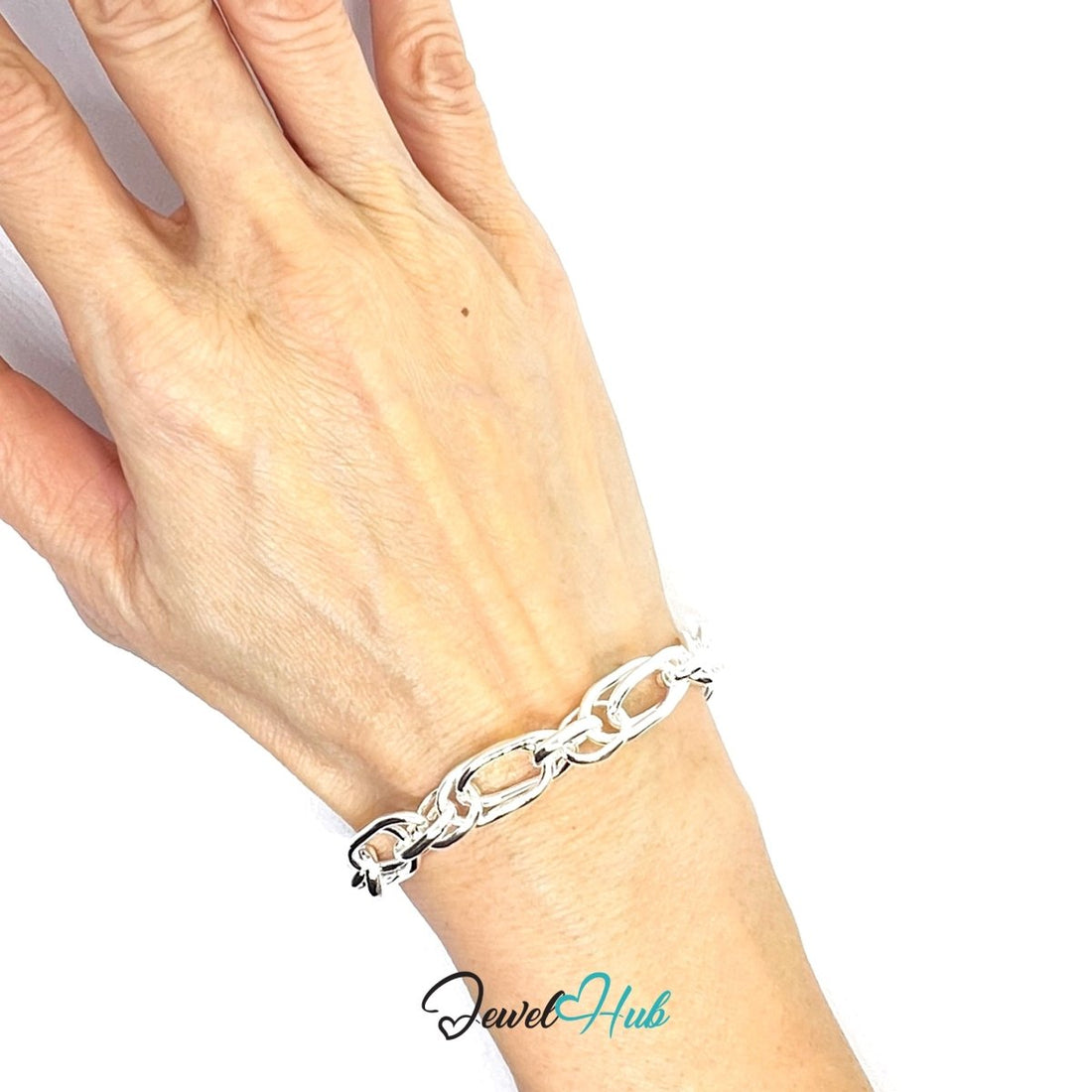 925 Sterling Silver LinkMix Bracelet – Polished Oval - Round Chain - JewelHub.co.uk