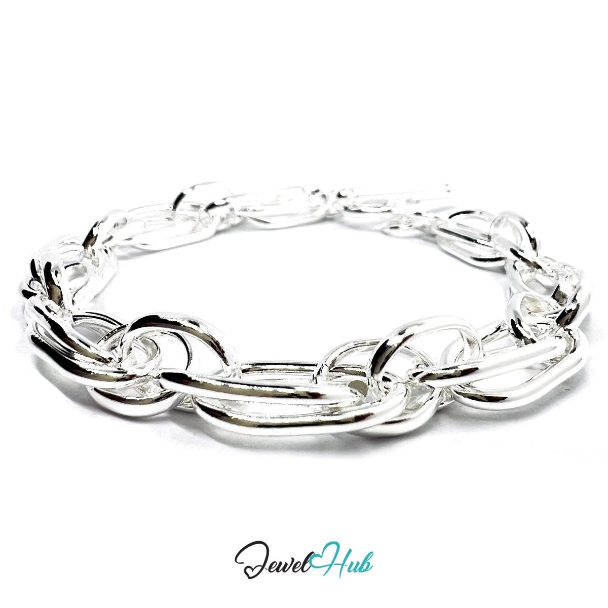 925 Sterling Silver LinkMix Bracelet – Polished Oval - Round Chain - JewelHub.co.uk