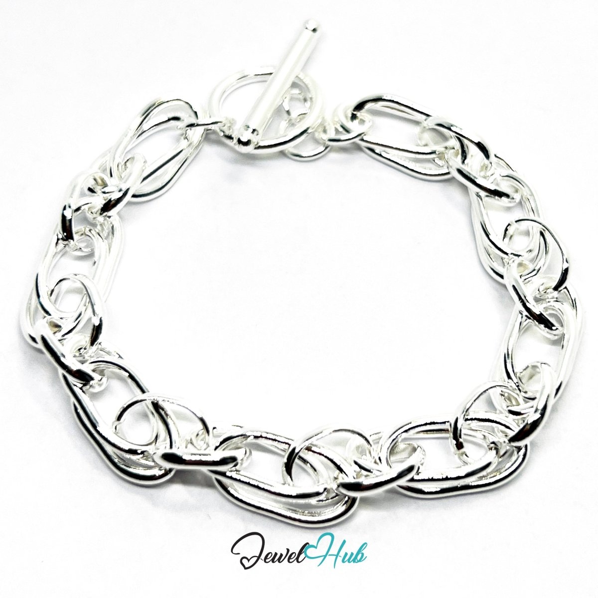 925 Sterling Silver LinkMix Bracelet – Polished Oval - Round Chain - JewelHub.co.uk
