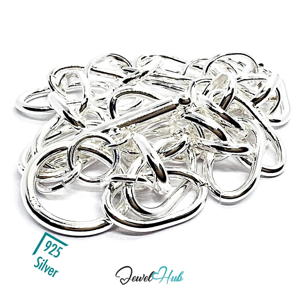 925 Sterling Silver LinkMix Bracelet – Polished Oval - Round Chain - JewelHub.co.uk