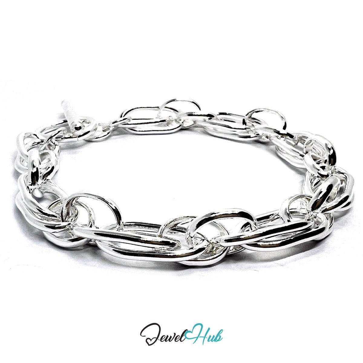 925 Sterling Silver LinkMix Bracelet – Polished Oval - Round Chain - JewelHub.co.uk