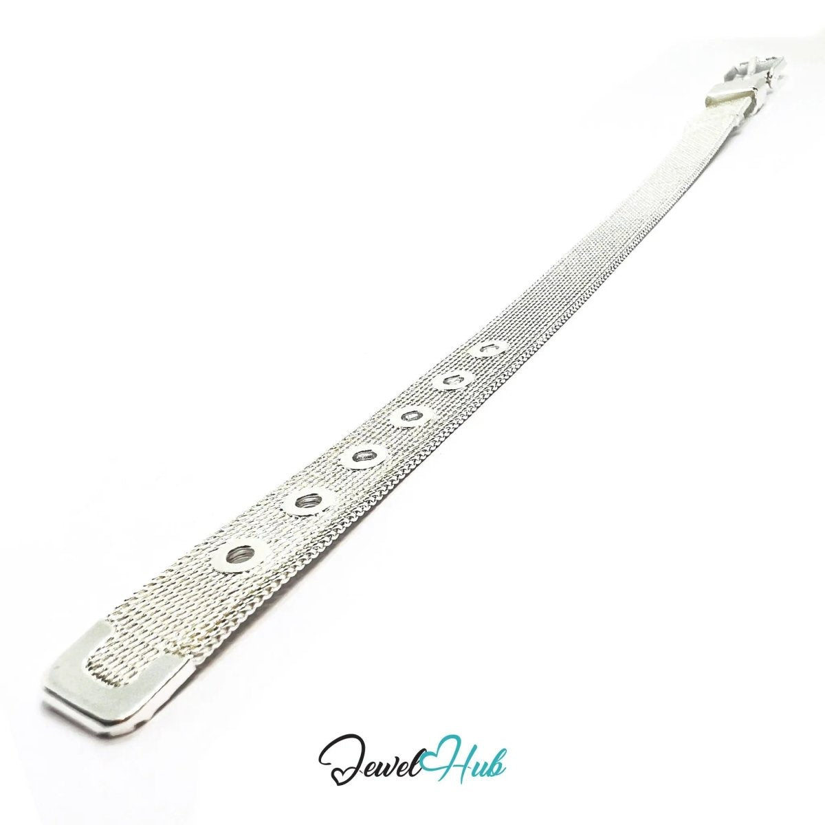 925 Sterling Silver Mesh Bracelet – Adjustable Buckle Strap with Polished Finish - JewelHub.co.uk