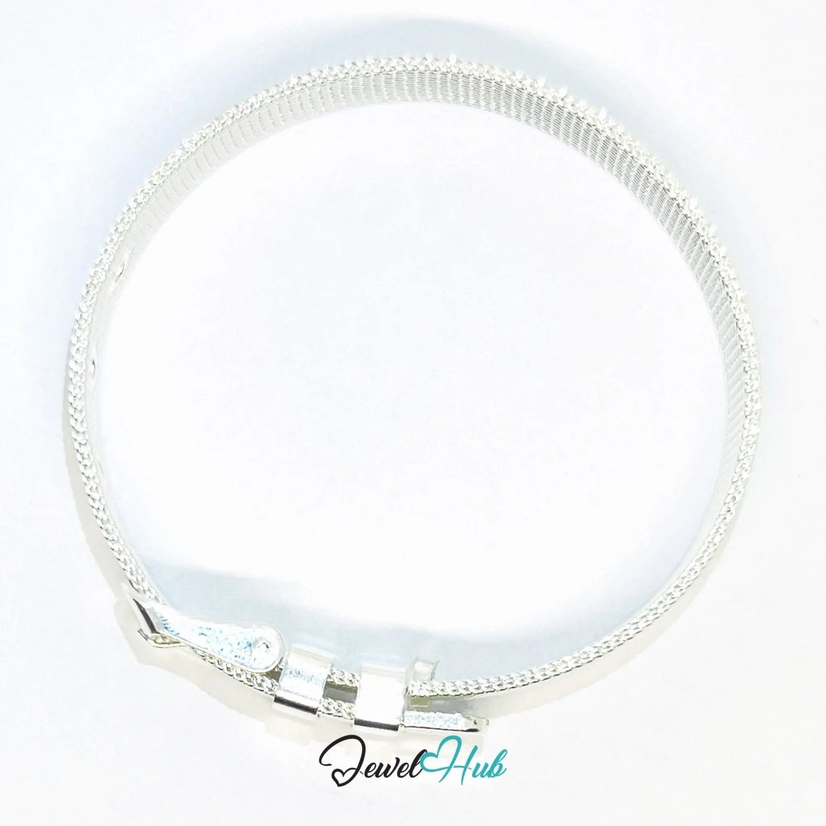925 Sterling Silver Mesh Bracelet – Adjustable Buckle Strap with Polished Finish - JewelHub.co.uk