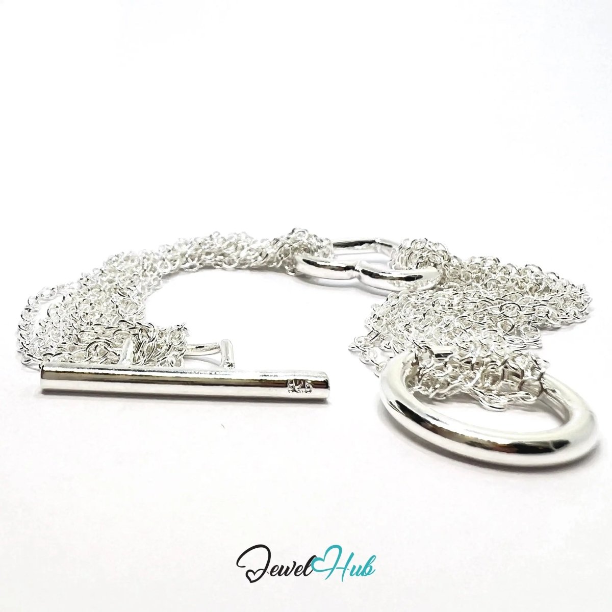 925 Sterling Silver Multi - Strand Bracelet – Layered Toggle Chain with Heart Detail - JewelHub.co.uk