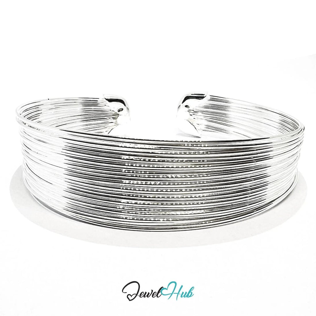 925 Sterling Silver Multi - Wire Cuff – Polished Open Bracelet with Layered Texture - JewelHub.co.uk