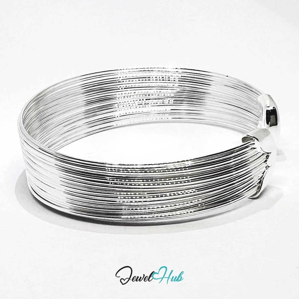 925 Sterling Silver Multi - Wire Cuff – Polished Open Bracelet with Layered Texture - JewelHub.co.uk
