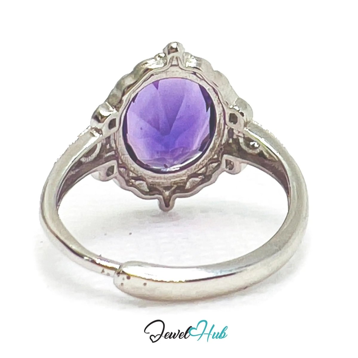 925 Sterling Silver Natural Amethyst (3.5 - carat) Ring | Adjustable Size | Violet Bloom - JewelHub.co.uk