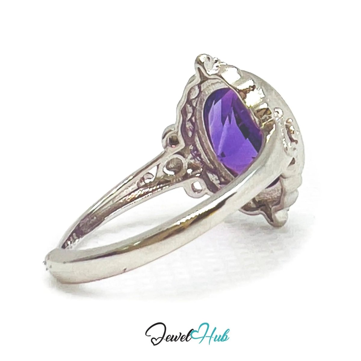 925 Sterling Silver Natural Amethyst (3.5 - carat) Ring | Adjustable Size | Violet Bloom - JewelHub.co.uk