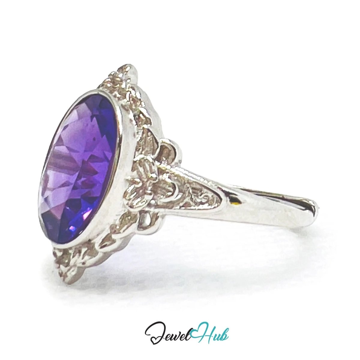 925 Sterling Silver Natural Amethyst (3.5 - carat) Ring | Adjustable Size | Violet Bloom - JewelHub.co.uk