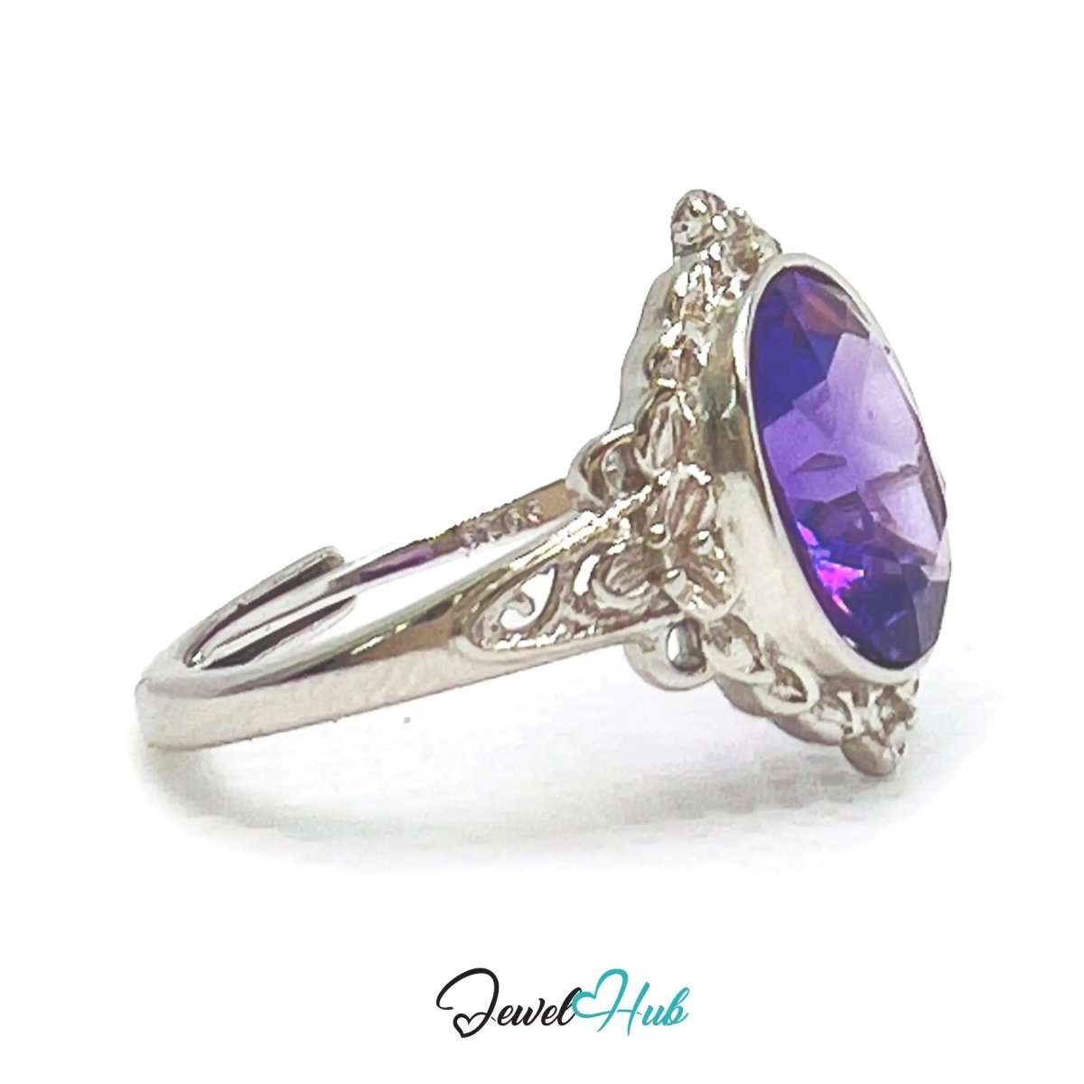 925 Sterling Silver Natural Amethyst (3.5 - carat) Ring | Adjustable Size | Violet Bloom - JewelHub.co.uk