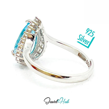 925 Sterling Silver Natural Aquamarine Ring (4.44ct) Celestial Tranquility with Cubic Zirconia - JewelHub.co.uk