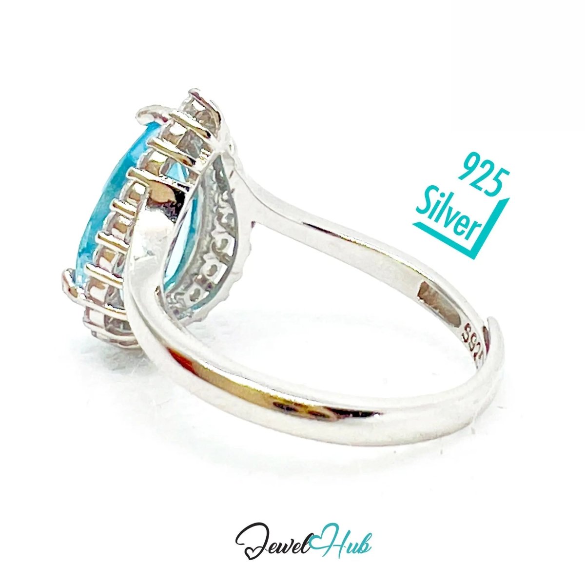925 Sterling Silver Natural Aquamarine Ring (4.44ct) Celestial Tranquility with Cubic Zirconia - JewelHub.co.uk