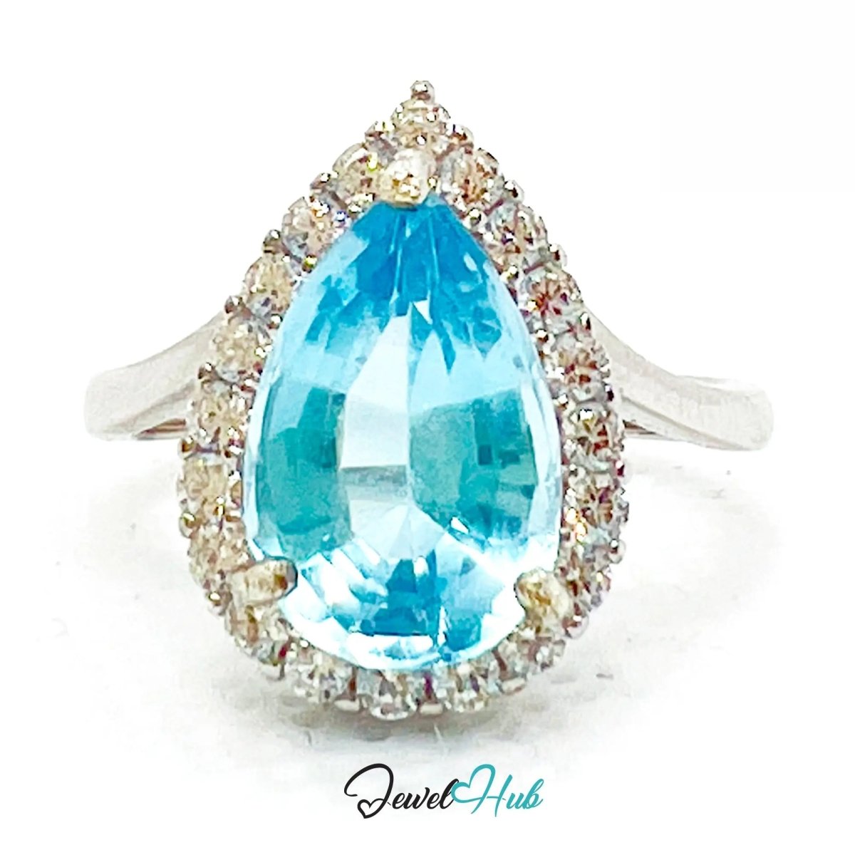 925 Sterling Silver Natural Aquamarine Ring (4.44ct) Celestial Tranquility with Cubic Zirconia - JewelHub.co.uk