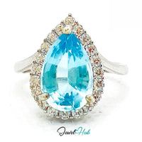 925 Silver Natural Aquamarine Ring — Pear Cut
