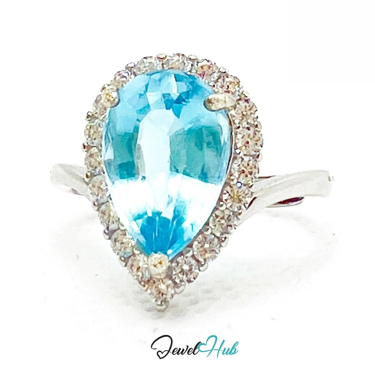925 Sterling Silver Natural Aquamarine Ring (4.44ct) Celestial Tranquility with Cubic Zirconia - JewelHub.co.uk