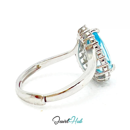 925 Sterling Silver Natural Aquamarine Ring (4.44ct) Celestial Tranquility with Cubic Zirconia - JewelHub.co.uk