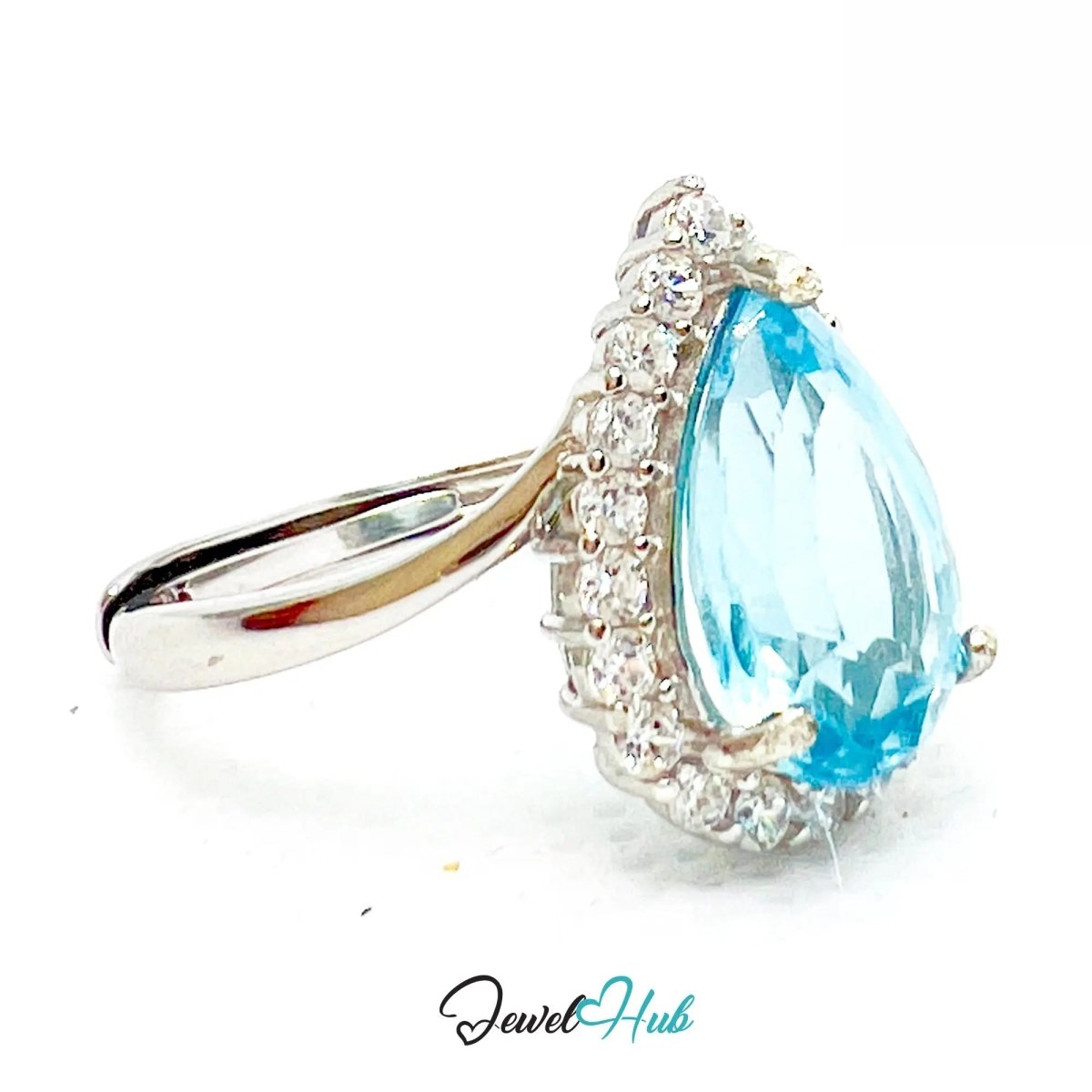 925 Sterling Silver Natural Aquamarine Ring (4.44ct) Celestial Tranquility with Cubic Zirconia - JewelHub.co.uk